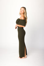 Aston Bow Front Maxi Sweater Dress in Dark Green - Bump Friendly