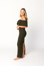 Aston Bow Front Maxi Sweater Dress in Dark Green - Bump Friendly