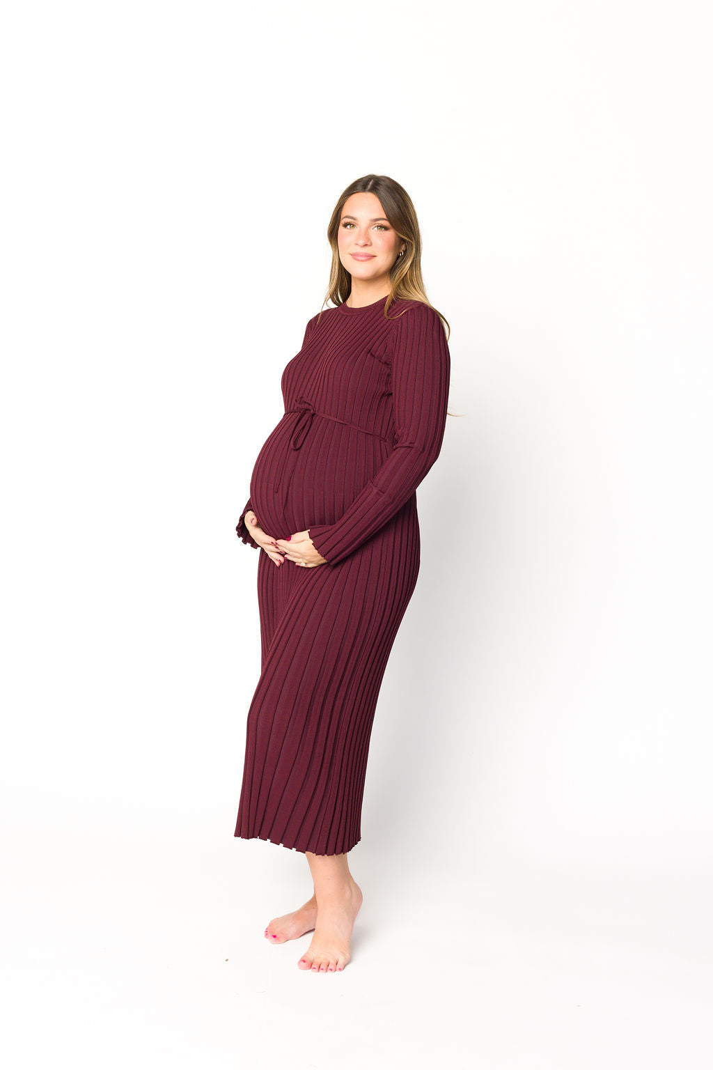 Colette Premium Long Sleeved Ribbed Knit Maxi Dress in Burgundy - Bump Friendly *Final Sale*