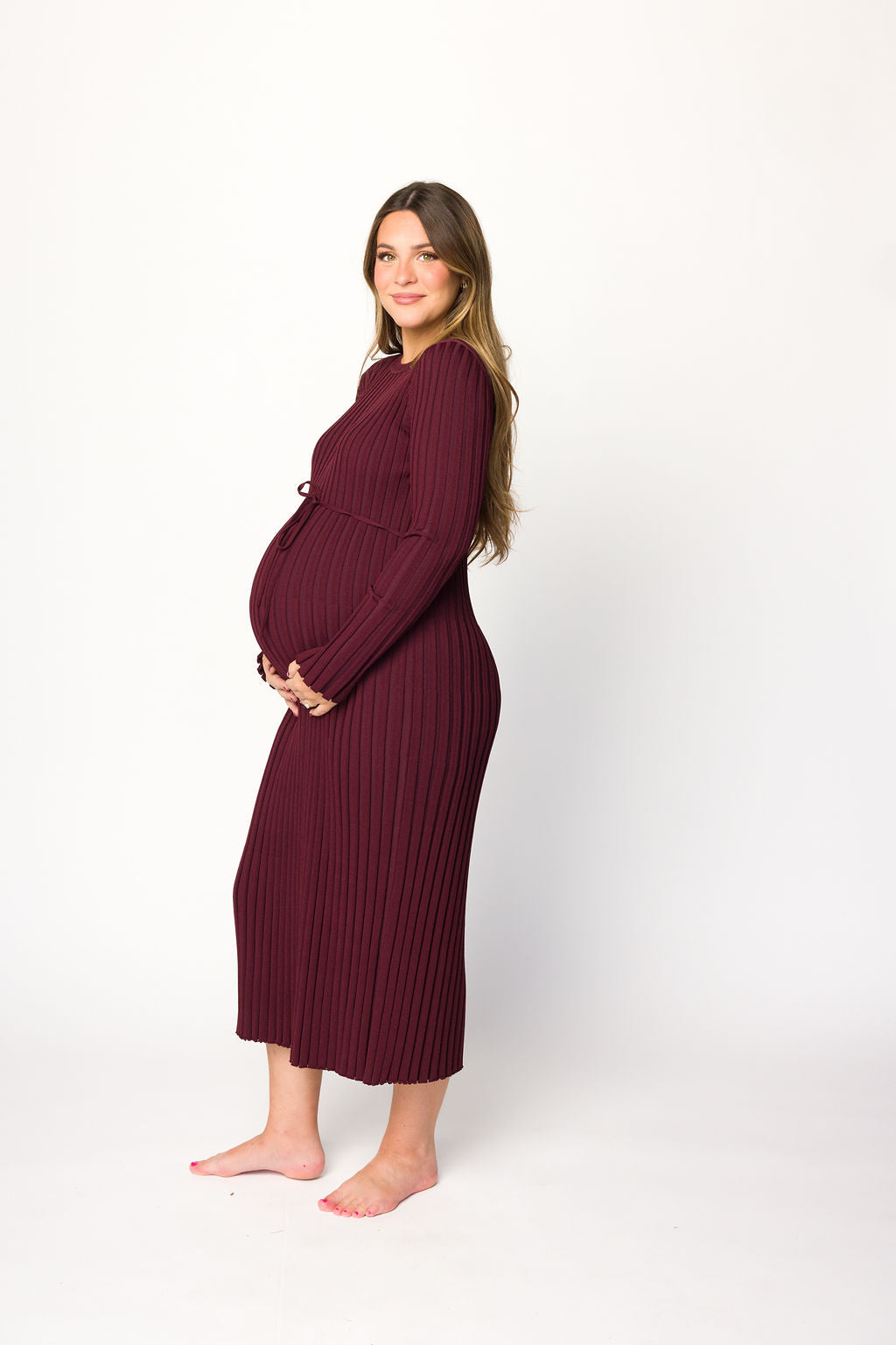 Colette Premium Long Sleeved Ribbed Knit Maxi Dress in Burgundy - Bump Friendly *Final Sale*