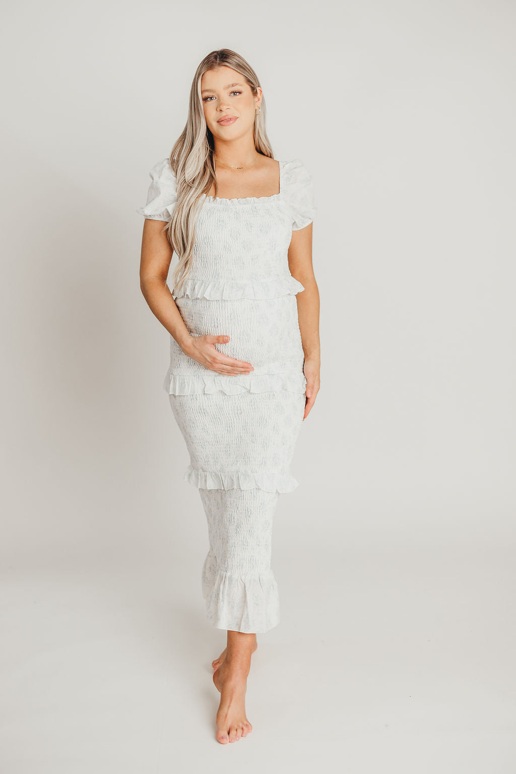 Ada Smocked Dress in Blue Floral- Bump Friendly & Inclusive Sizing (S-3XL) *Final-Sale*