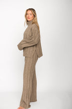 Kai Thick Ribbed Knit Two Piece Sweater Set in Taupe