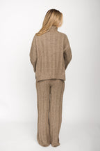 Kai Thick Ribbed Knit Two Piece Sweater Set in Taupe