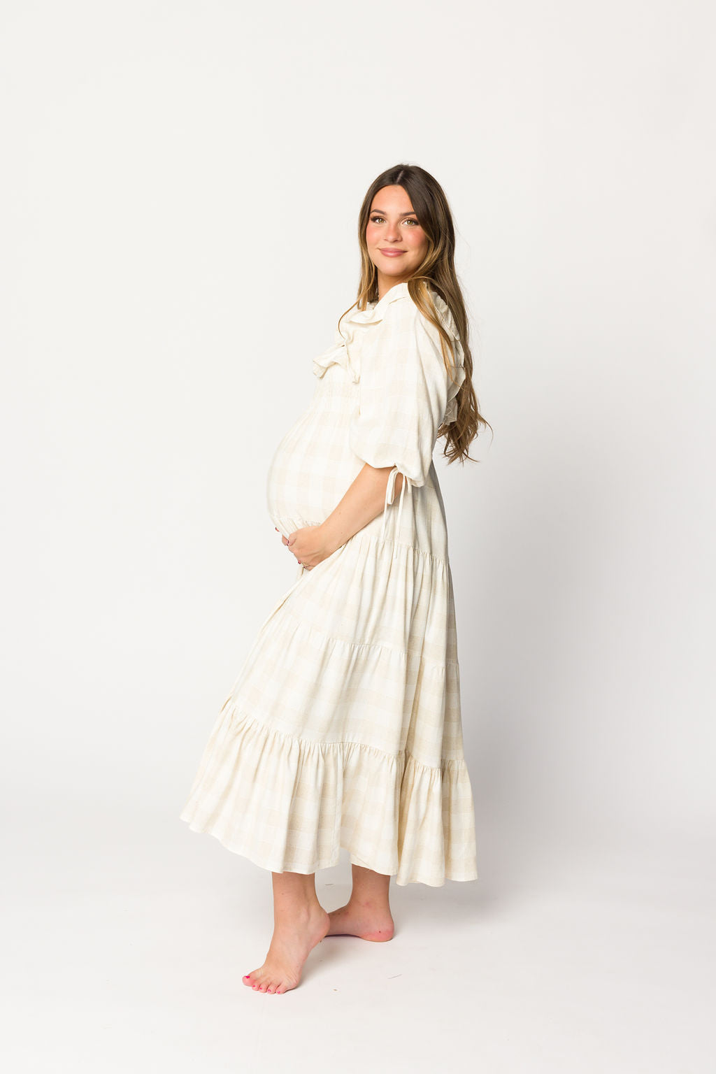Clea Dress in Natural Plaid - Bump Friendly