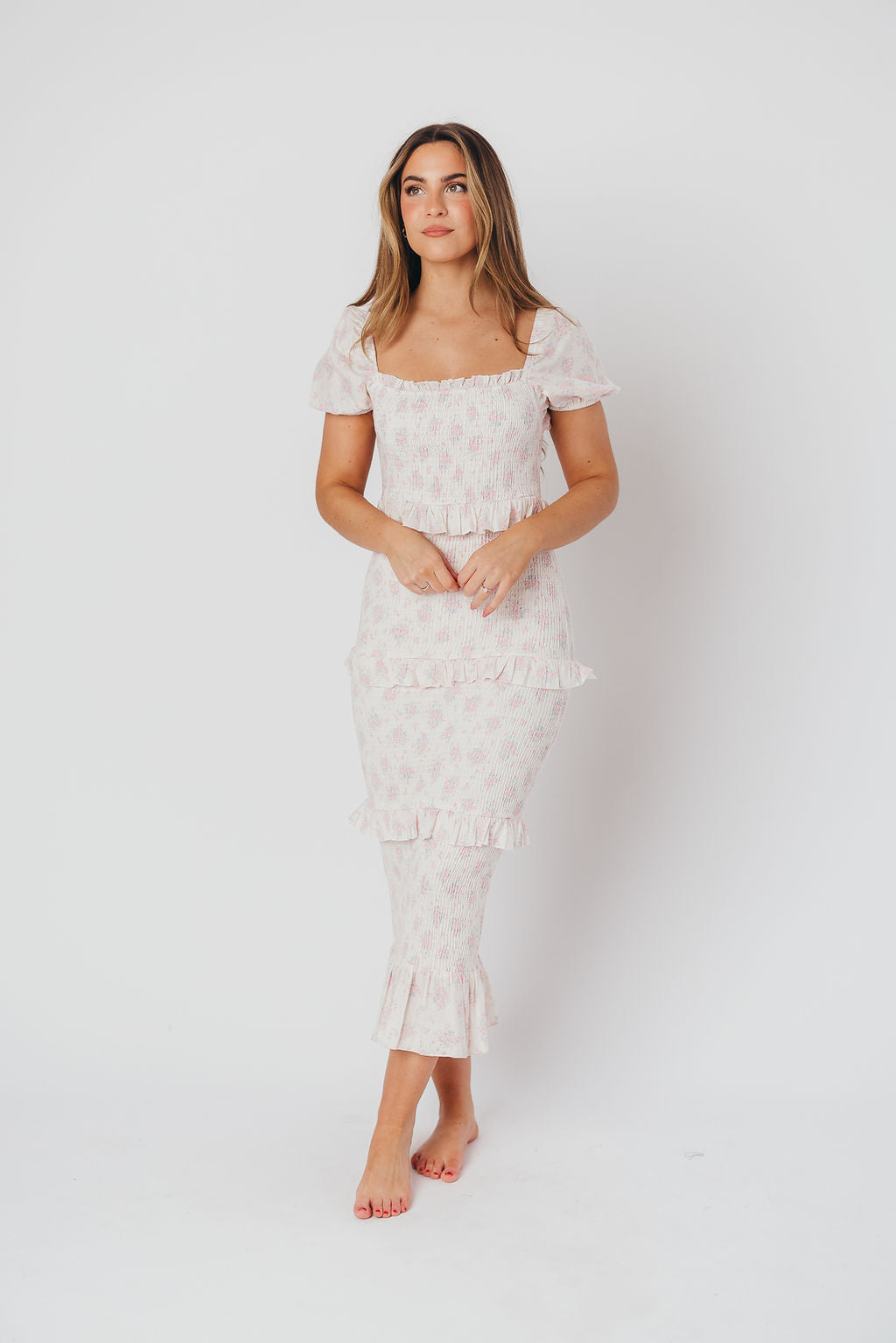 Ada Smocked Dress in Pink Floral- Bump Friendly & Inclusive Sizing (S-3XL) *Final-Sale*