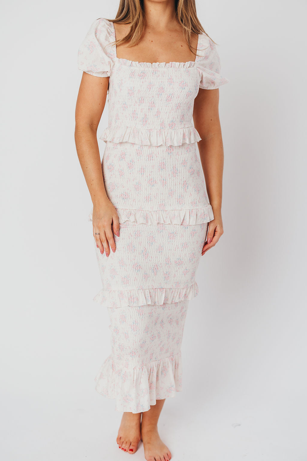 Ada Smocked Dress in Pink Floral- Bump Friendly & Inclusive Sizing (S-3XL) *Final-Sale*