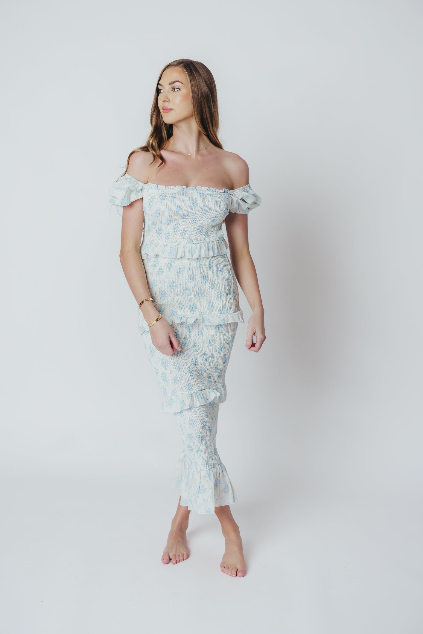 Ada Smocked Dress in Blue Floral- Bump Friendly & Inclusive Sizing (S-3XL) *Final-Sale*