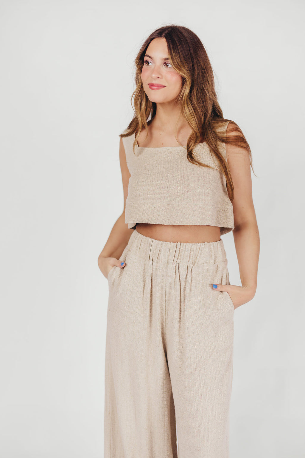 Christy Linen-Blend Sleeveless Cropped Top in Sand *Final-Sale*