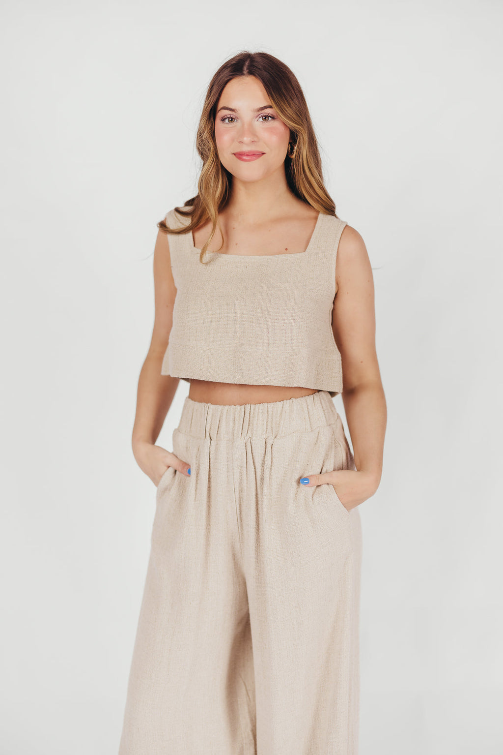 Christy Linen-Blend Sleeveless Cropped Top in Sand *Final-Sale*