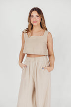 Christy Linen-Blend Sleeveless Cropped Top in Sand *Final-Sale*