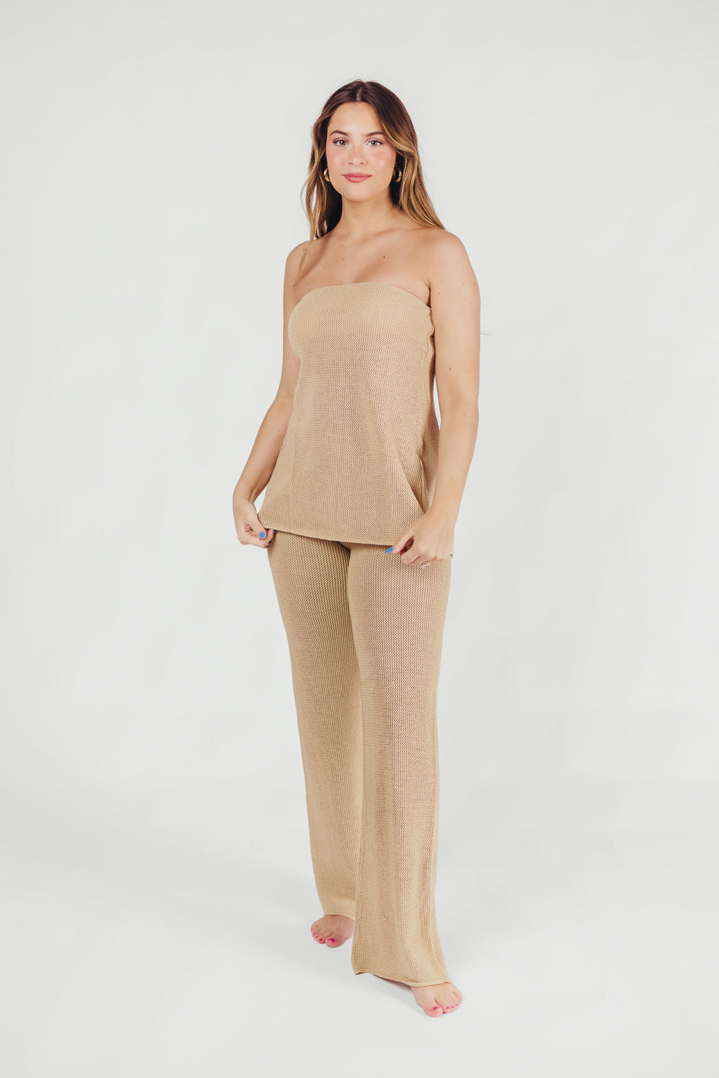 Brielle Crochet Knit Pant in Sand (No Lining) *Final-Sale*