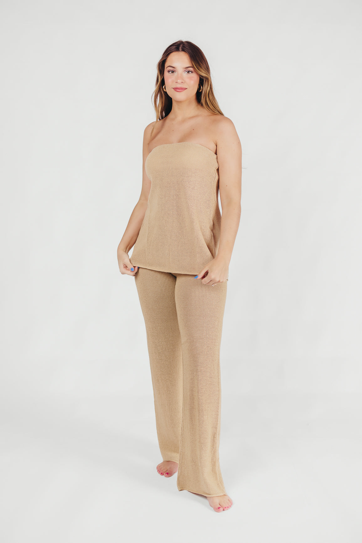 Brielle Crochet Knit Pant in Sand (No Lining) *Final-Sale*