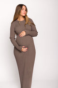 Colette Premium Long Sleeved Ribbed Knit Maxi Dress in Slate - Bump Friendly *Final Sale*