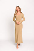 Keaton Knit Maxi Dress with V-Neckline in Beige *Final Sale*