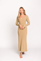 Keaton Knit Maxi Dress with V-Neckline in Beige *Final Sale*