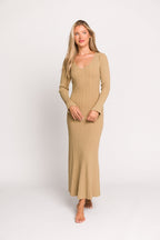 Keaton Knit Maxi Dress with V-Neckline in Beige *Final Sale*