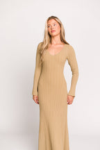 Keaton Knit Maxi Dress with V-Neckline in Beige *Final Sale*