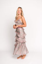 Amelia Ruffle Maxi Dress in Grey/Pink Floral *Final-Sale*