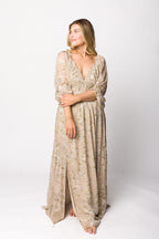 Daphne Long Sleeve Maxi Dress in Beige/Multi Floral - Bump Friendly & Inclusive Sizing (XS-3XL)