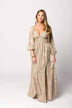 Daphne Long Sleeve Maxi Dress in Beige/Multi Floral - Bump Friendly & Inclusive Sizing (XS-3XL)