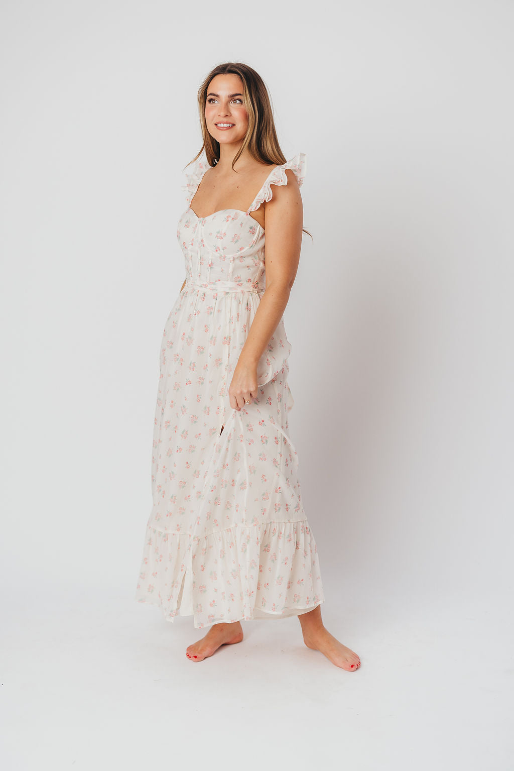 Rosamund Bustier-Style Maxi Dress in Blush Pink Floral - Inclusive Sizing (S-3XL) *Final-Sale*