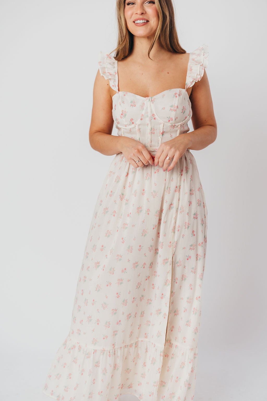 Rosamund Bustier-Style Maxi Dress in Blush Pink Floral - Inclusive Sizing (S-3XL) *Final-Sale*