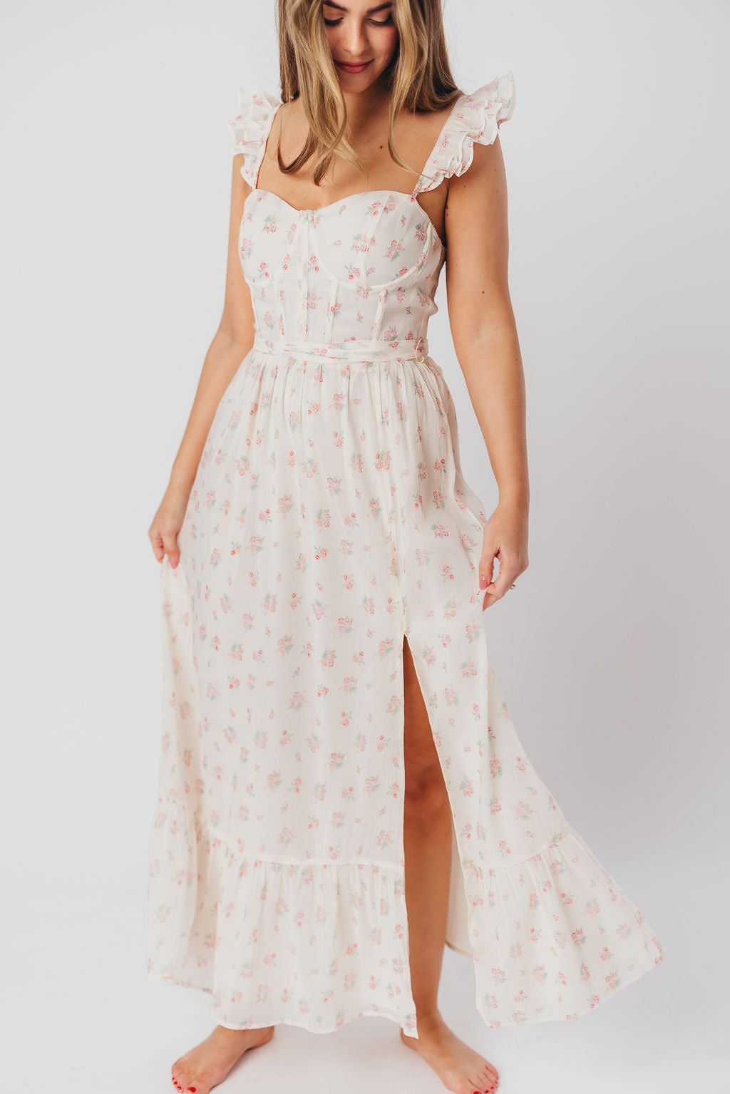 Rosamund Bustier-Style Maxi Dress in Blush Pink Floral - Inclusive Sizing (S-3XL) *Final-Sale*