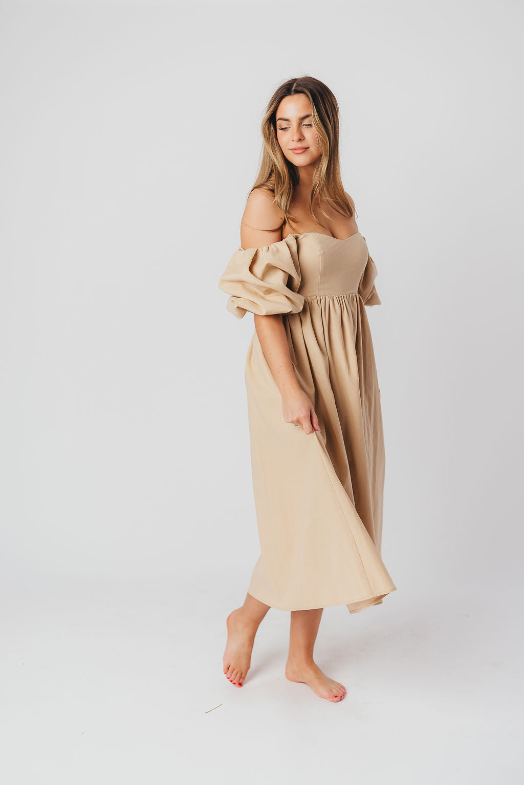 Hamilton Midi Dress in Taupe - Bump Friendly (S-2XL) *Final-Sale*