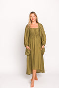 Ariana Long Sleeved Maxi Dress with Slouchy Pocket in Olive *Final-Sale*