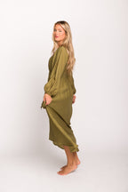 Ariana Long Sleeved Maxi Dress with Slouchy Pocket in Olive *Final-Sale*