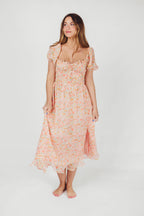 Lunaria Pleated Bustier Midi Dress in Orange Floral *Final-Sale*