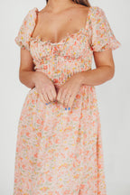 Lunaria Pleated Bustier Midi Dress in Orange Floral *Final-Sale*
