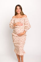 Lila Floral Printed Smocked Midi Dress in Pink - Bump Friendly *Final-Sale*