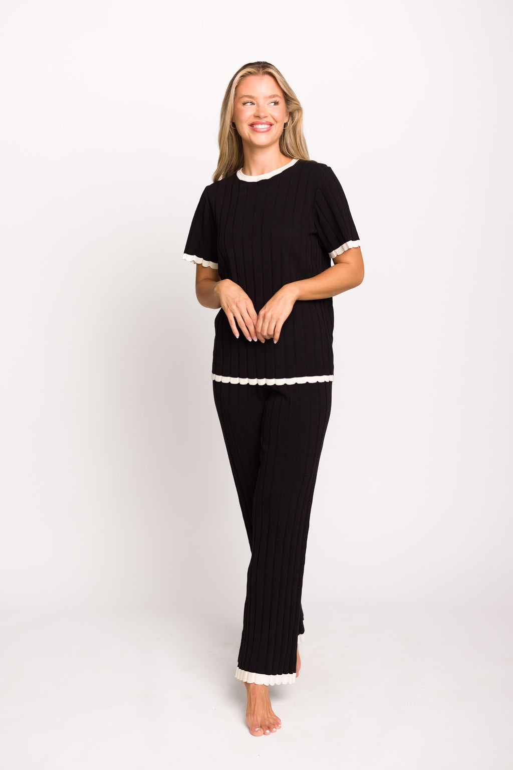 Adele Ribbed Knit Top and Pants Set in Black * Final-Sale*