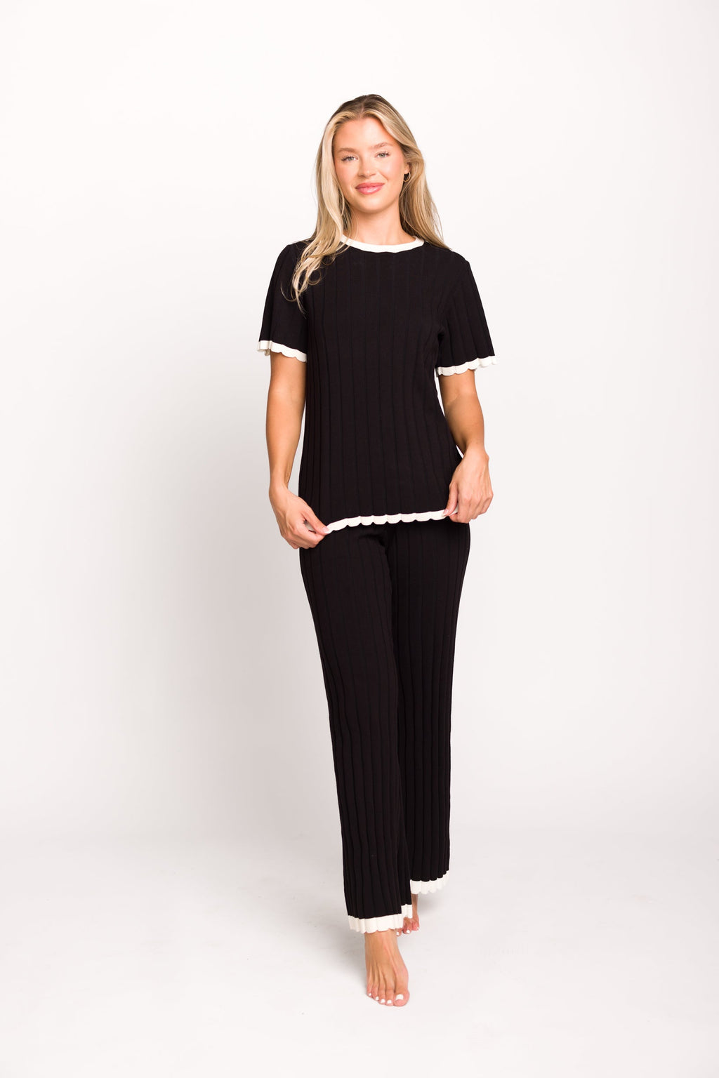 Adele Ribbed Knit Top and Pants Set in Black * Final-Sale*