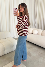 Rizzo Striped Cardigan Top in Crimson