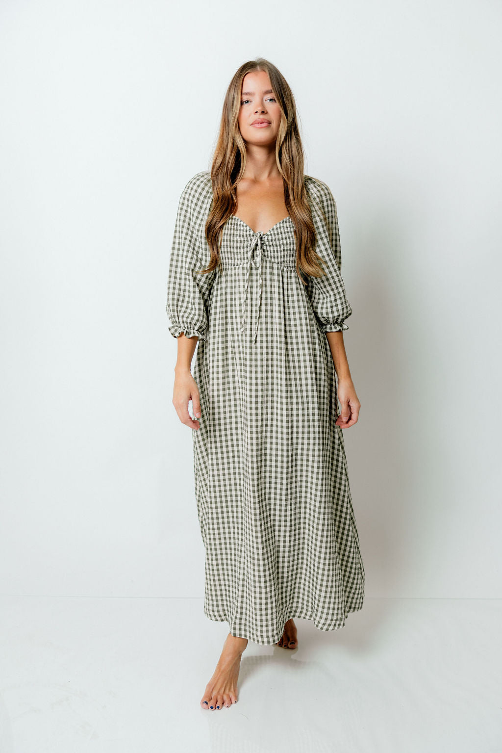 Cecilia 100% Cotton Smocked Maxi Dress in Forest Plaid - Bump Friendly