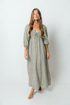 Cecilia 100% Cotton Smocked Maxi Dress in Forest Plaid - Bump Friendly
