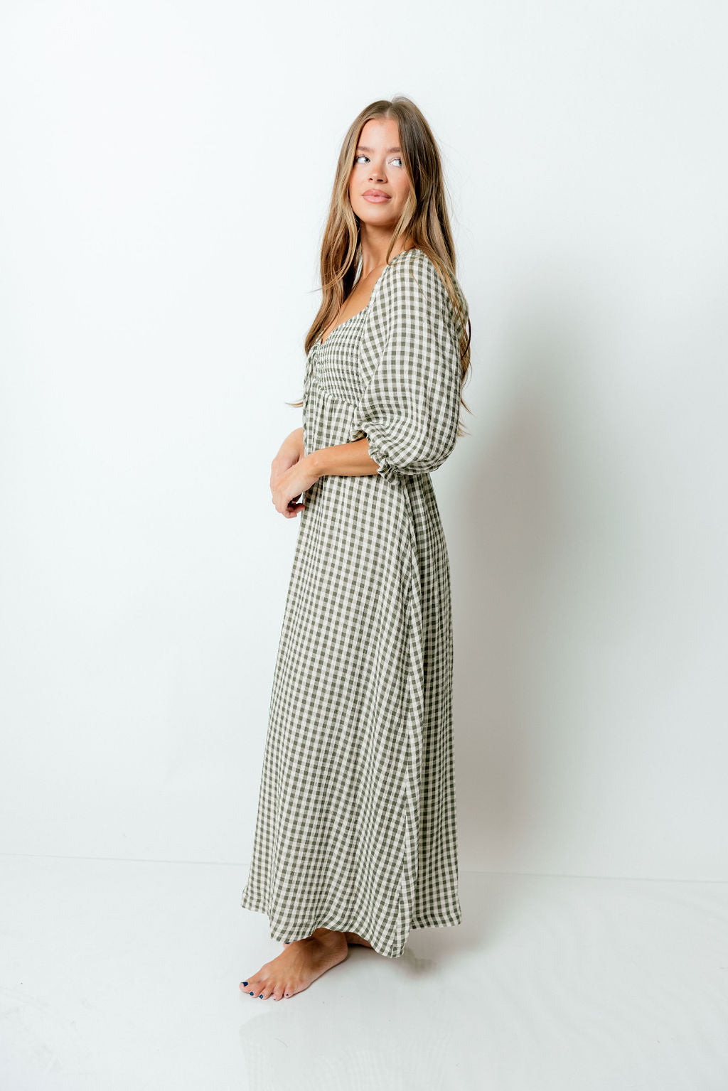 Cecilia 100% Cotton Smocked Maxi Dress in Forest Plaid - Bump Friendly