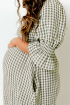 Sienna 100% Cotton Puff Sleeve Maxi Dress in Forest Plaid - Bump Friendly