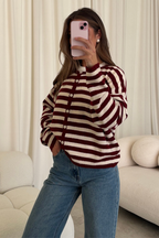 Rizzo Striped Cardigan Top in Crimson