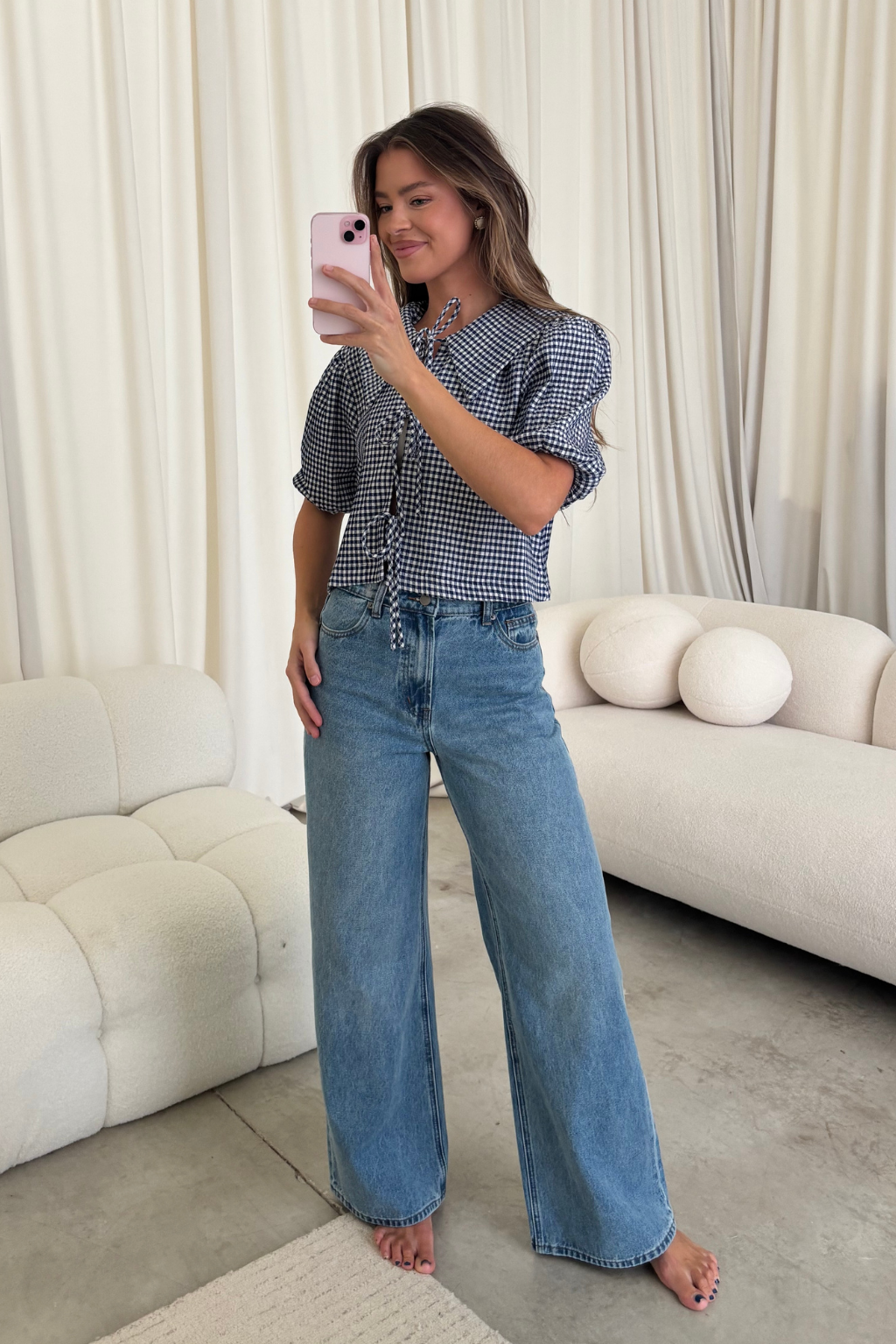 Bekah Gingham Top in Navy