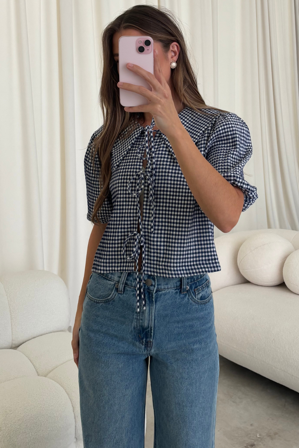 Bekah Gingham Top in Navy