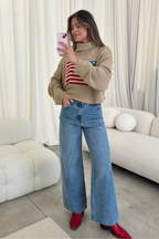 Martha American Flag Turtle Neck Sweater in Straw