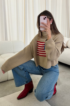 Martha American Flag Turtle Neck Sweater in Straw