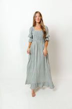 Sienna 100% Cotton Puff Sleeve Maxi Dress in Teal Green Plaid - Bump Friendly *Final Sale*