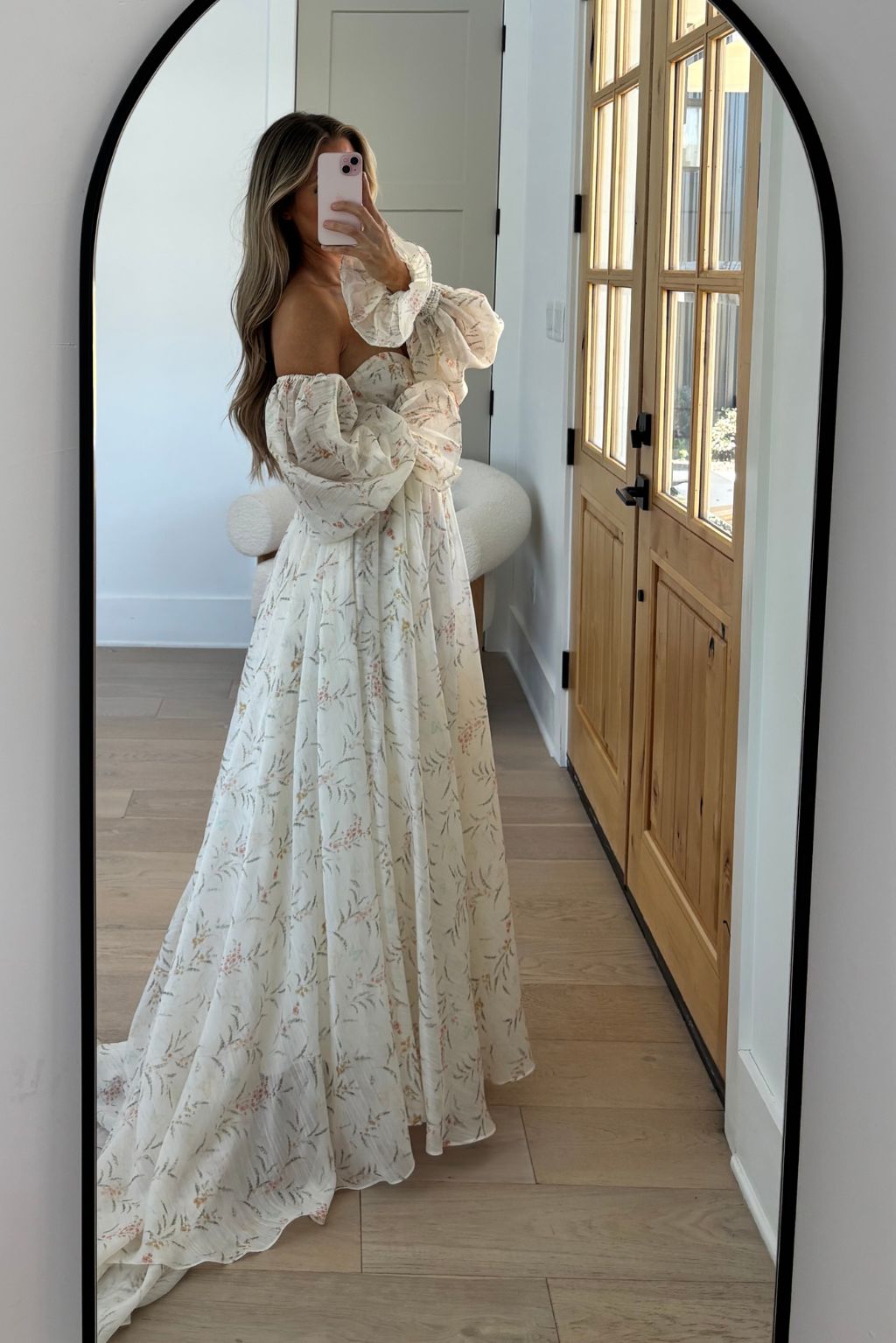 Delilah Maxi Dress With Train in Cream Floral - Bump Friendly