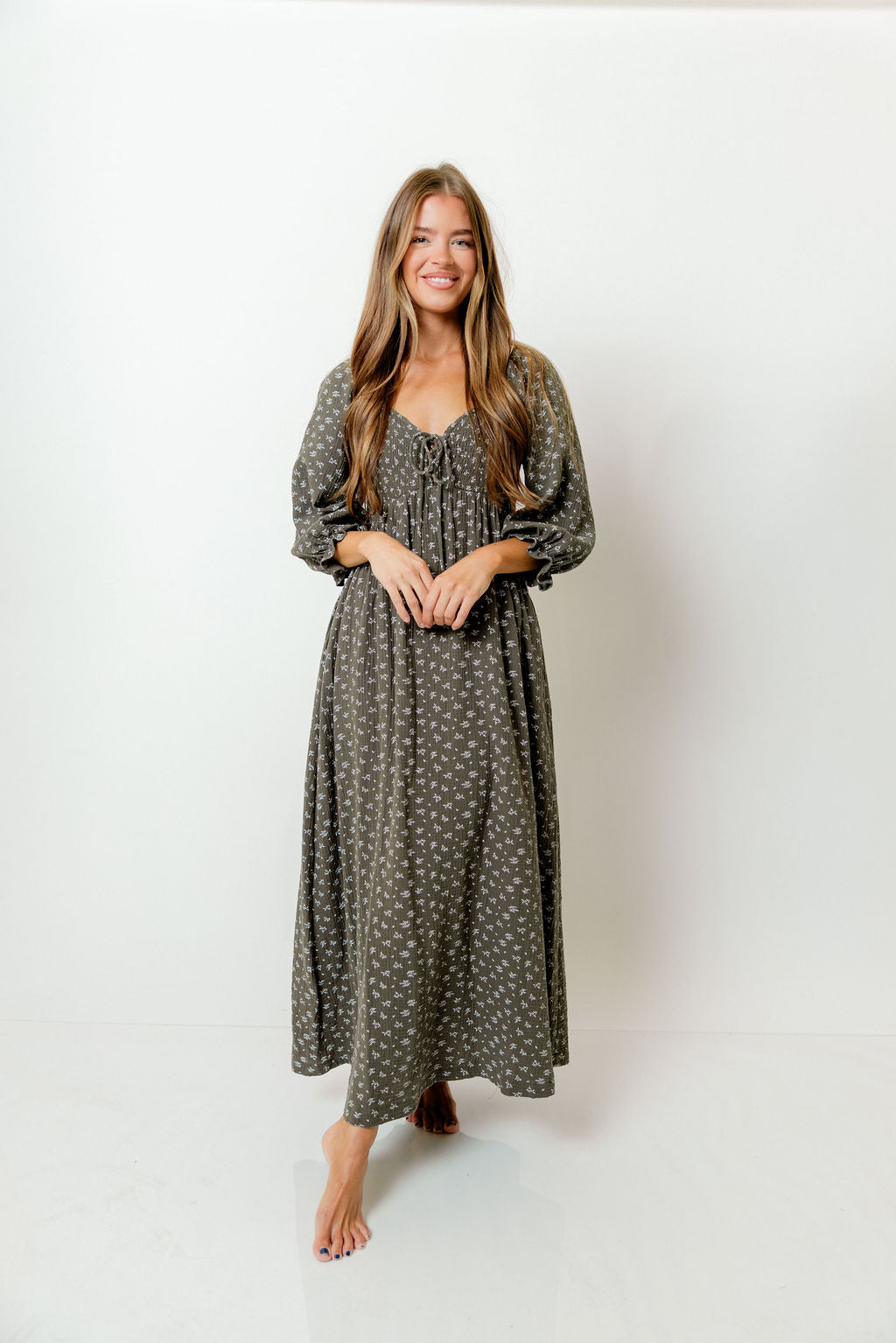 Cecilia 100% Cotton Smocked Maxi Dress in Forest Foliage - Bump Friendly