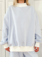 Cynthia Mini Striped Mock Neck Sweatshirt Blue and White
