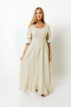 Sienna 100% Cotton Puff Sleeve Maxi Dress in Muted Gold Plaid - Bump Friendly *Final Sale*